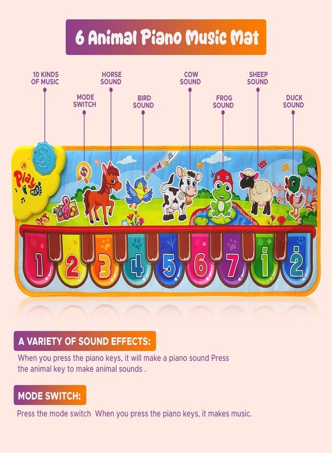 NHR Musical Piano Mat with 10 Music Modes & 6 Animal Sounds Baby Playing Mat for Kids Musical Keyboard Mat Non-Toxic Early Learning Educational Toy for Babies | Piano Mat for Kids - Image 4